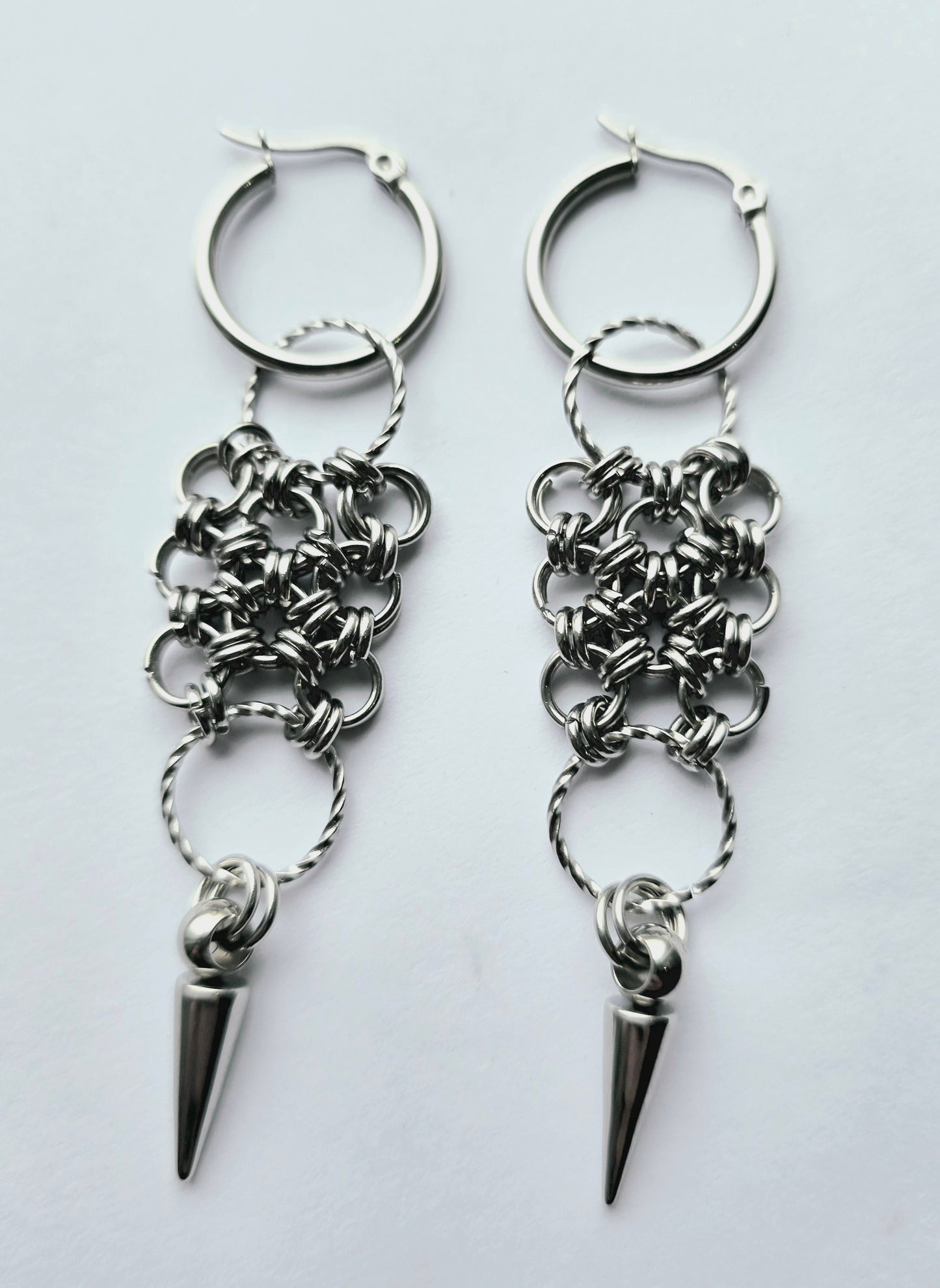 Stainless steel chain maille hoop earrings