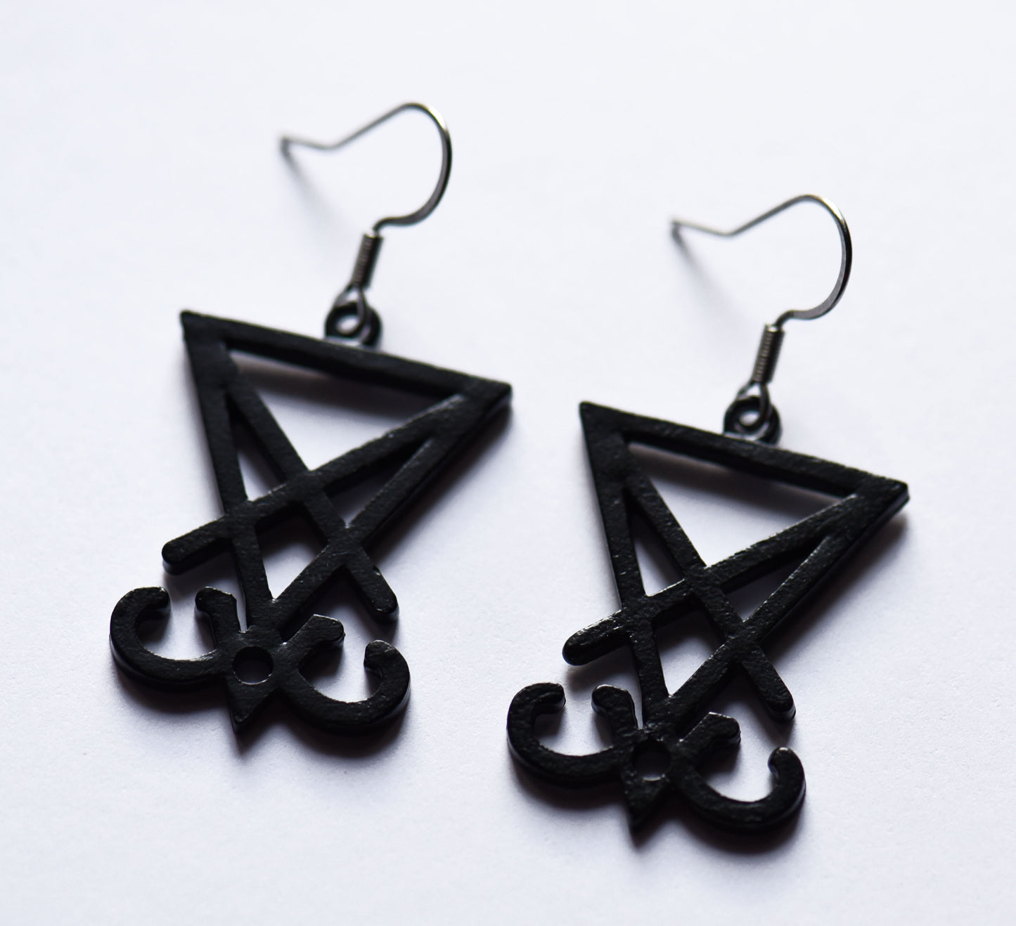 Black sigil of Lucifer earrings with stainless steel ear wires