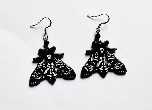 Large gothic acrylic deathshead moth earrings with stainless steel ear wires