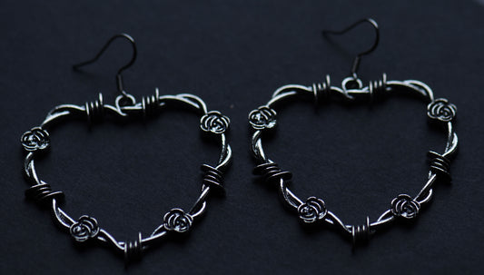 Barbed wire gothic heart earrings with stainless steel ear wires