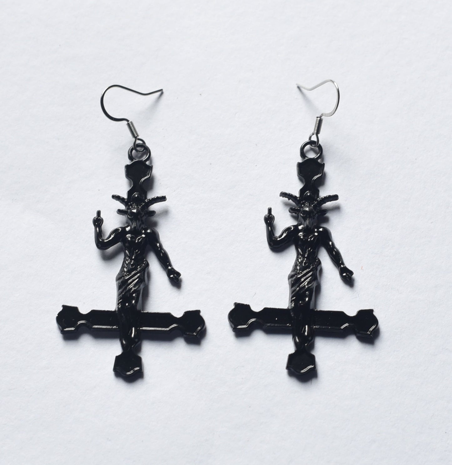 Gothic black Baphomet santanic goat earrings with stainless steel ear wires
