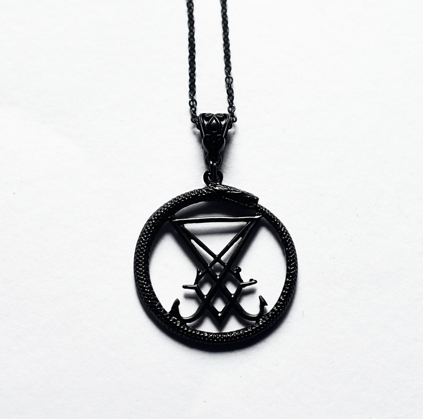 Gothic black snake seal of Lucifer Sigil of Baphomet necklace
