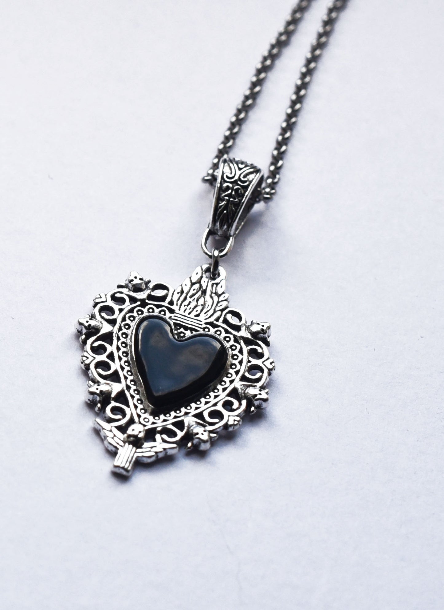 Gothic black heart necklace with 18 inch stainless steel chain