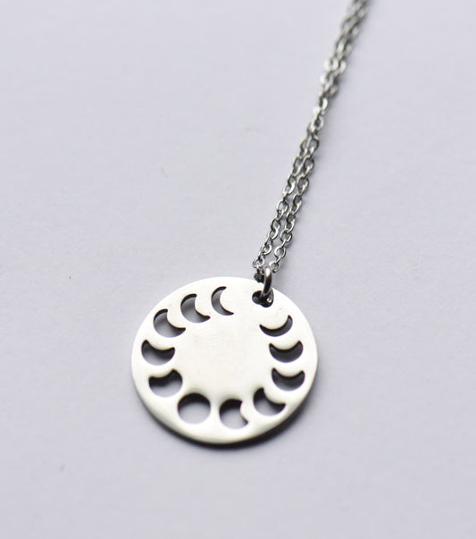 Moon phase necklace on a stainless steel 18 inch chain