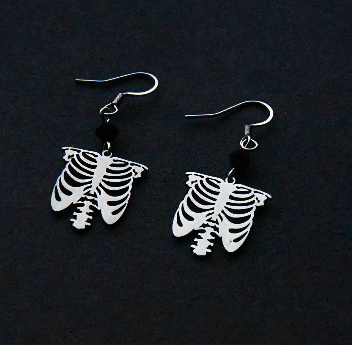 Stainless steel ribcage gothic earrings