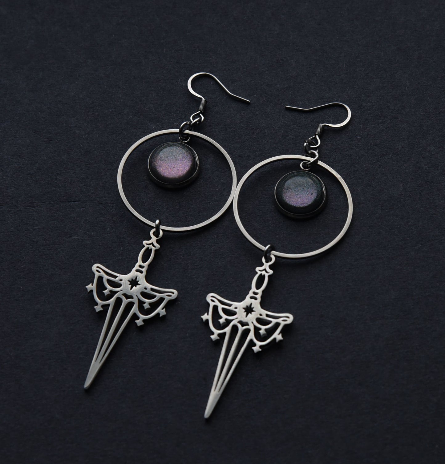 Gothic stainless steel sword earrings