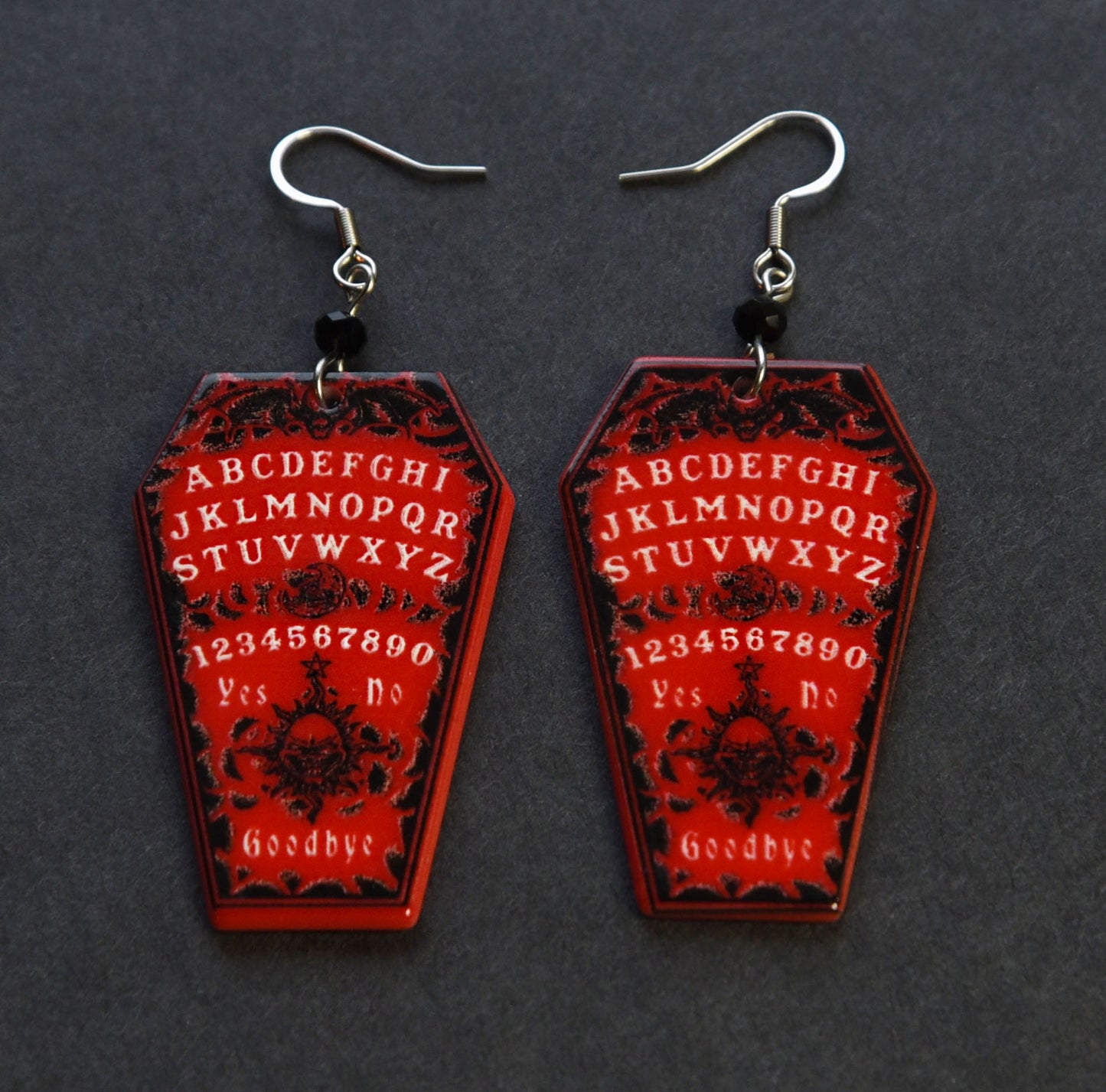 Red gothic ouija board charm earrings with stainless steel ear wires
