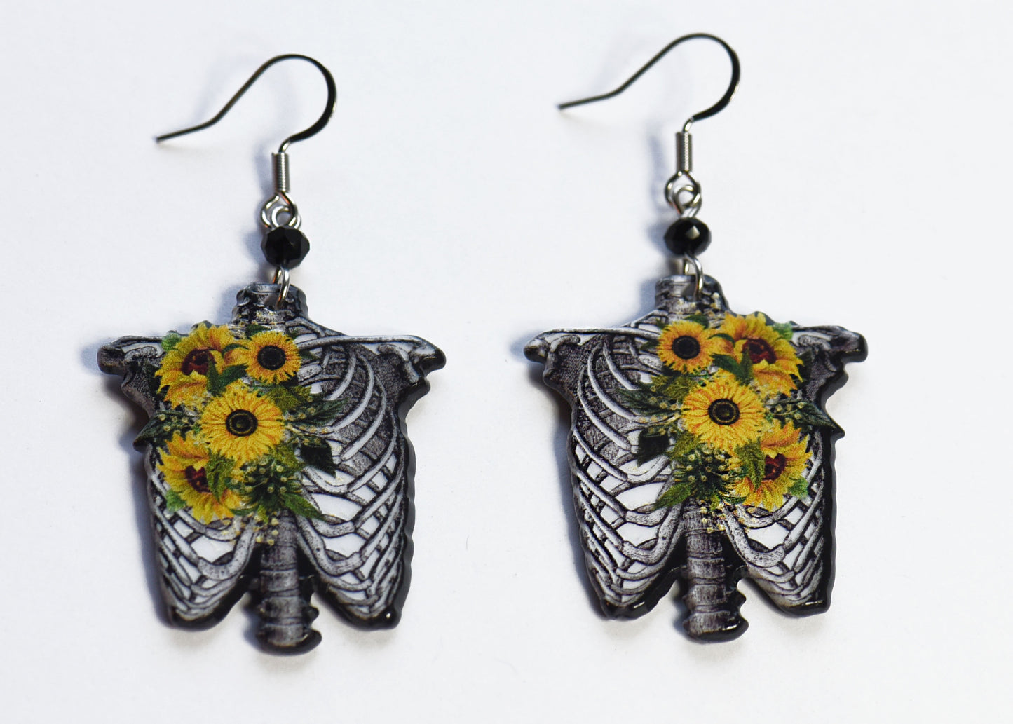 Gothic acrylic ribcage and flowers earrings with stainless steel ear wires