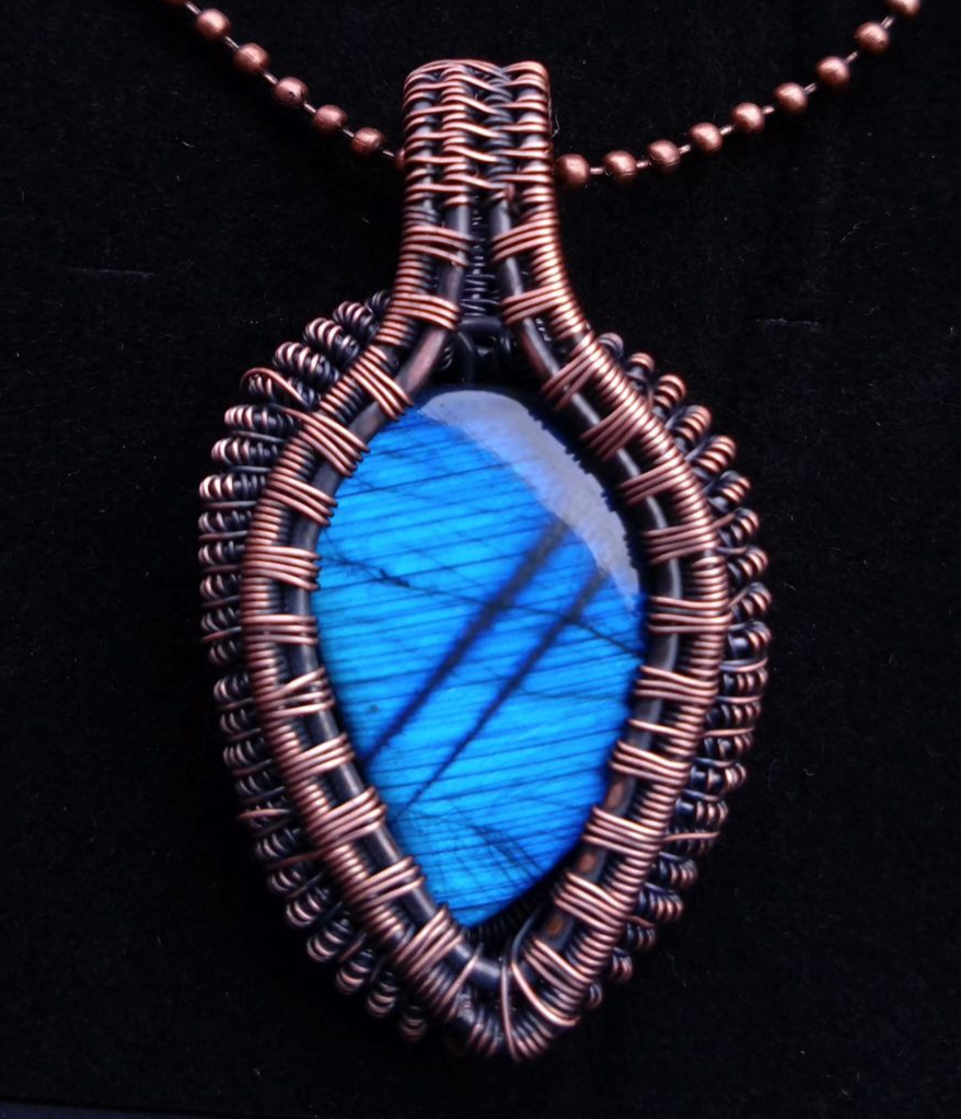 Blue Labradorite copper wire wrapped necklace