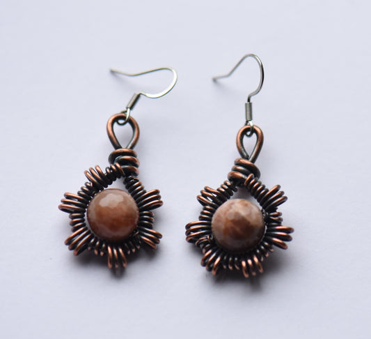 Wire wrapped moonstone earrings on stainless steel ear wires