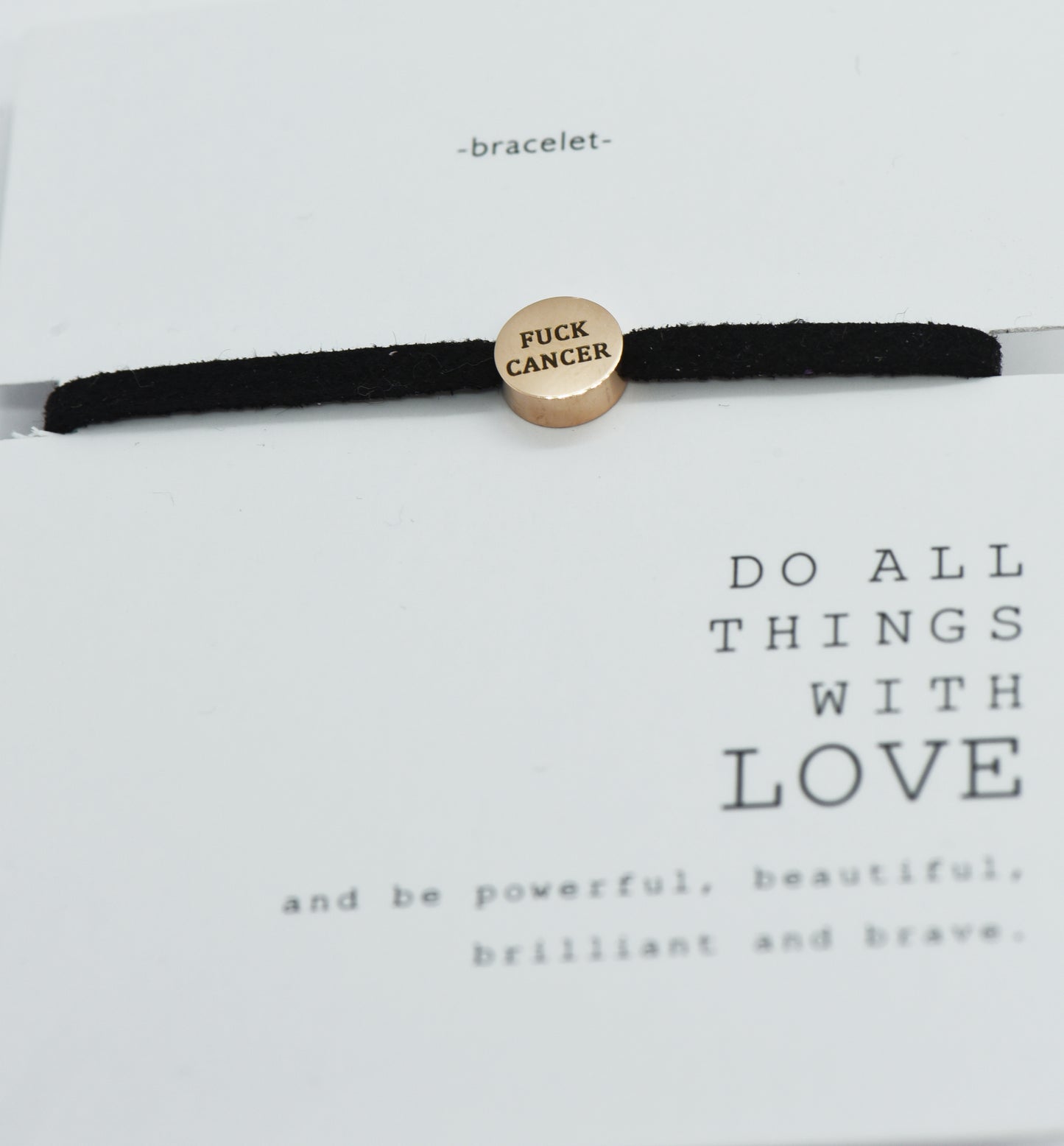 Fuck Cancer Adjustable Bracelet With Rose Gold Bead