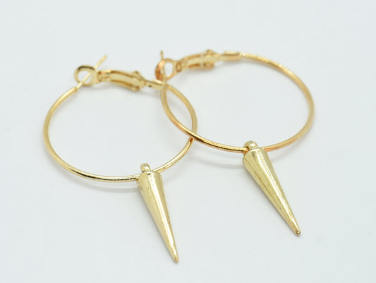 Gold coloured hoop earrings with acrylic spike charms