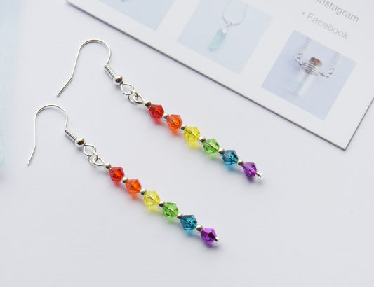Rainbow pride beaded bicone earrings