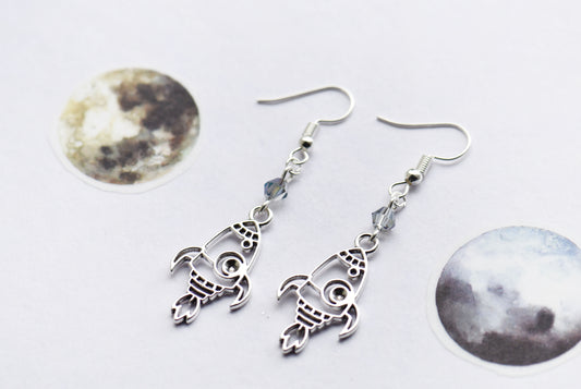 Rocket earrings with bicone beads and silver coloures ear wires