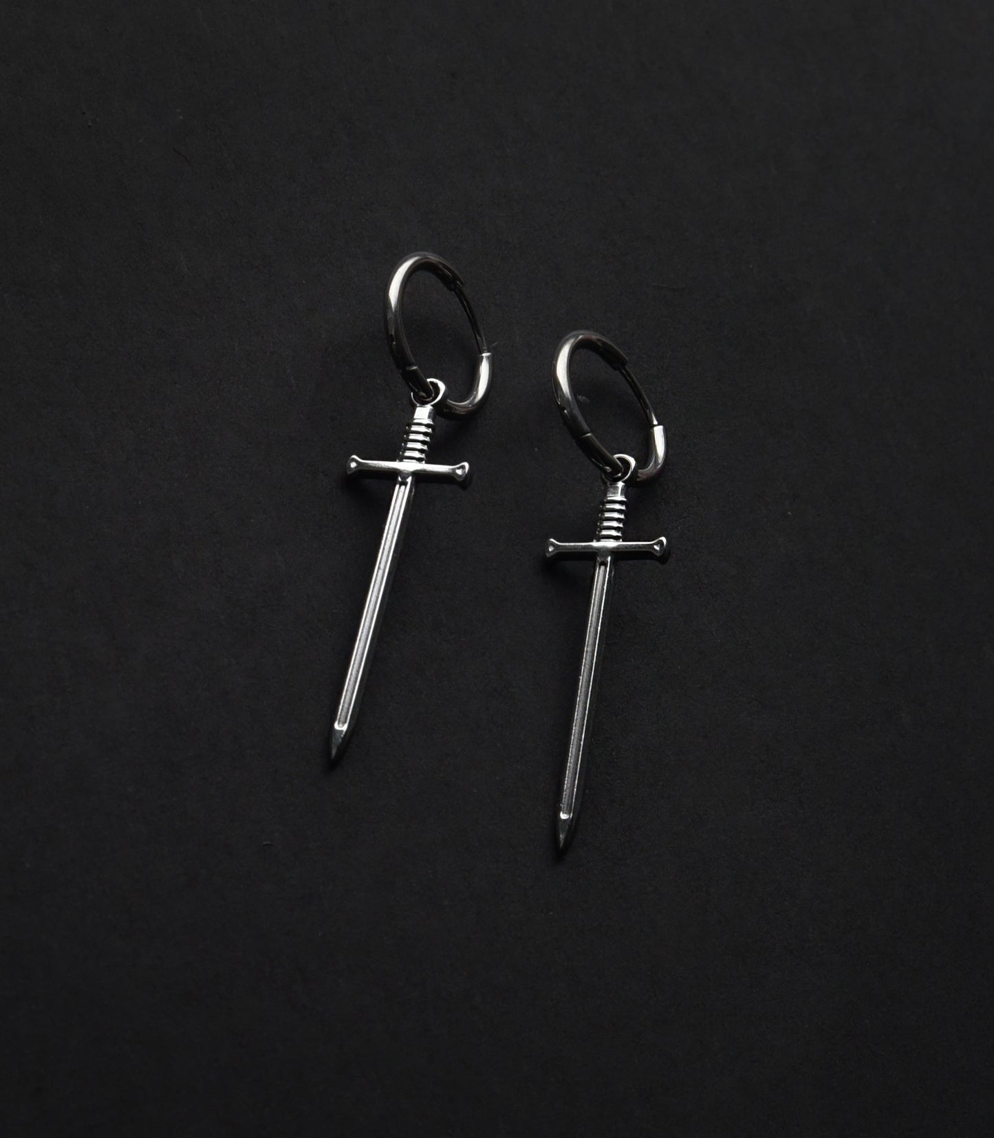 Stainless steel sword hoop earrings