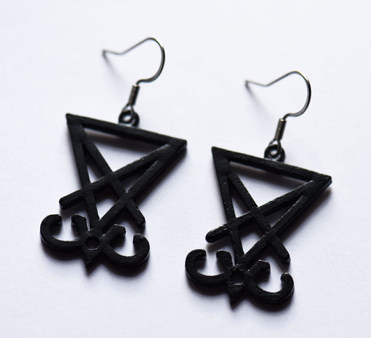 Black sigil of Lucifer earrings with stainless steel ear wires