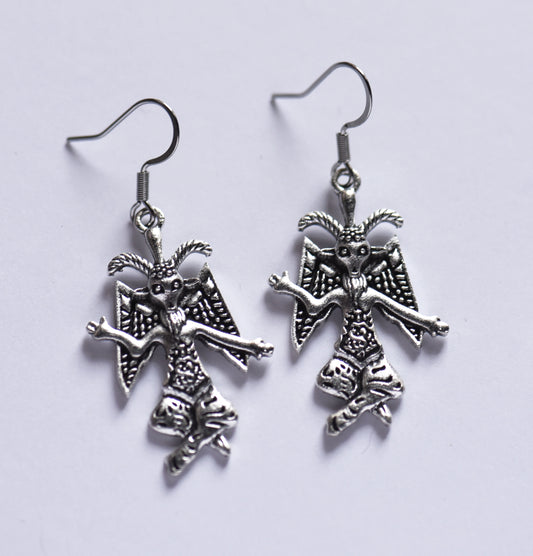Satanic goat charm earrings with stainless steel ear wires