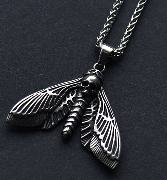 Stainless steel death's head hawk moth necklace