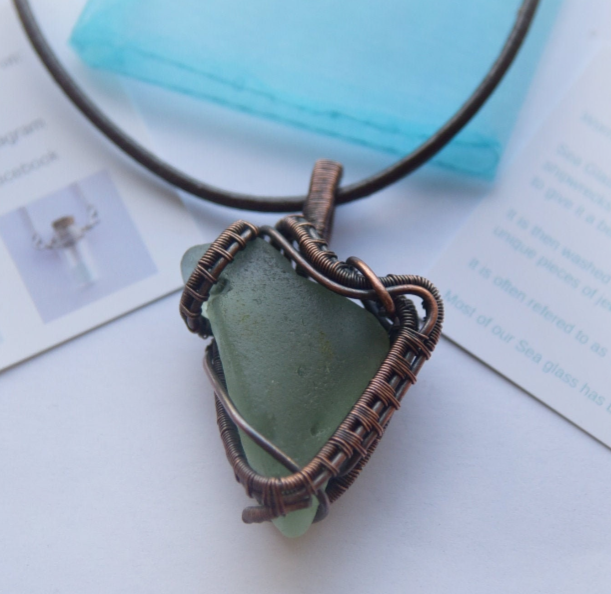 Copper wire wrapped Seaham Seaglass necklace