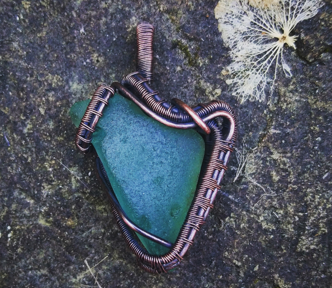 Copper wire wrapped Seaham Seaglass necklace