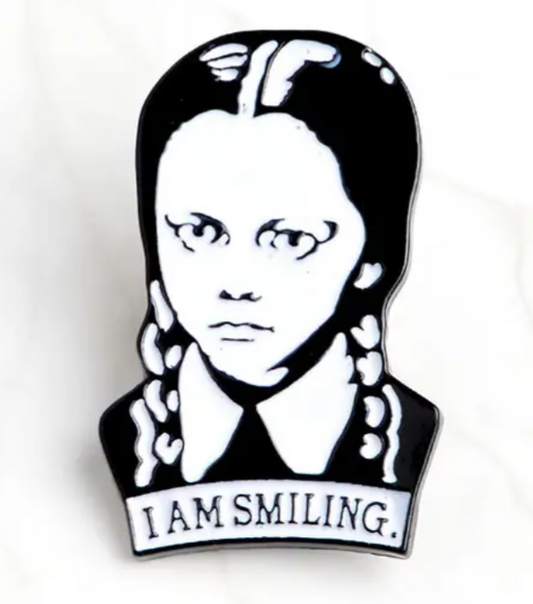 I am smiling Wednesday Addams enamel pin badge