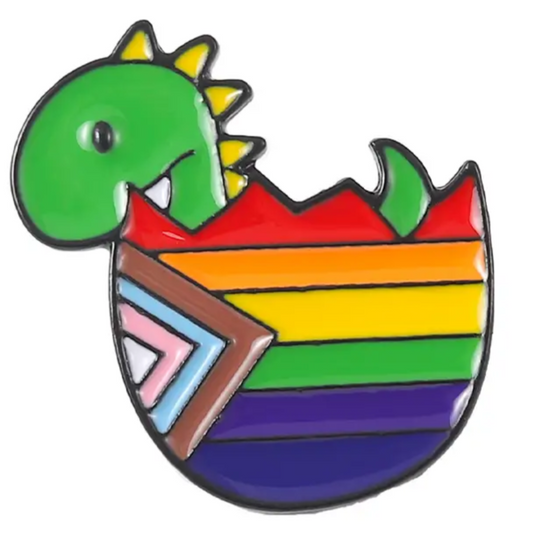 Rainbow pride dinosaur enamel pin badge