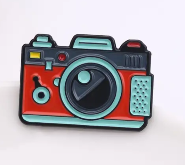 Retro camera enamel pin badge