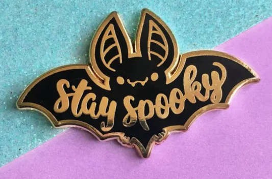 Stay spooky bat enamel pin badge