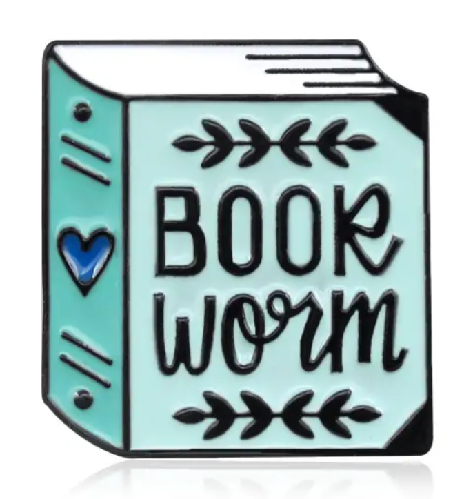 Book worm enamel pin badge