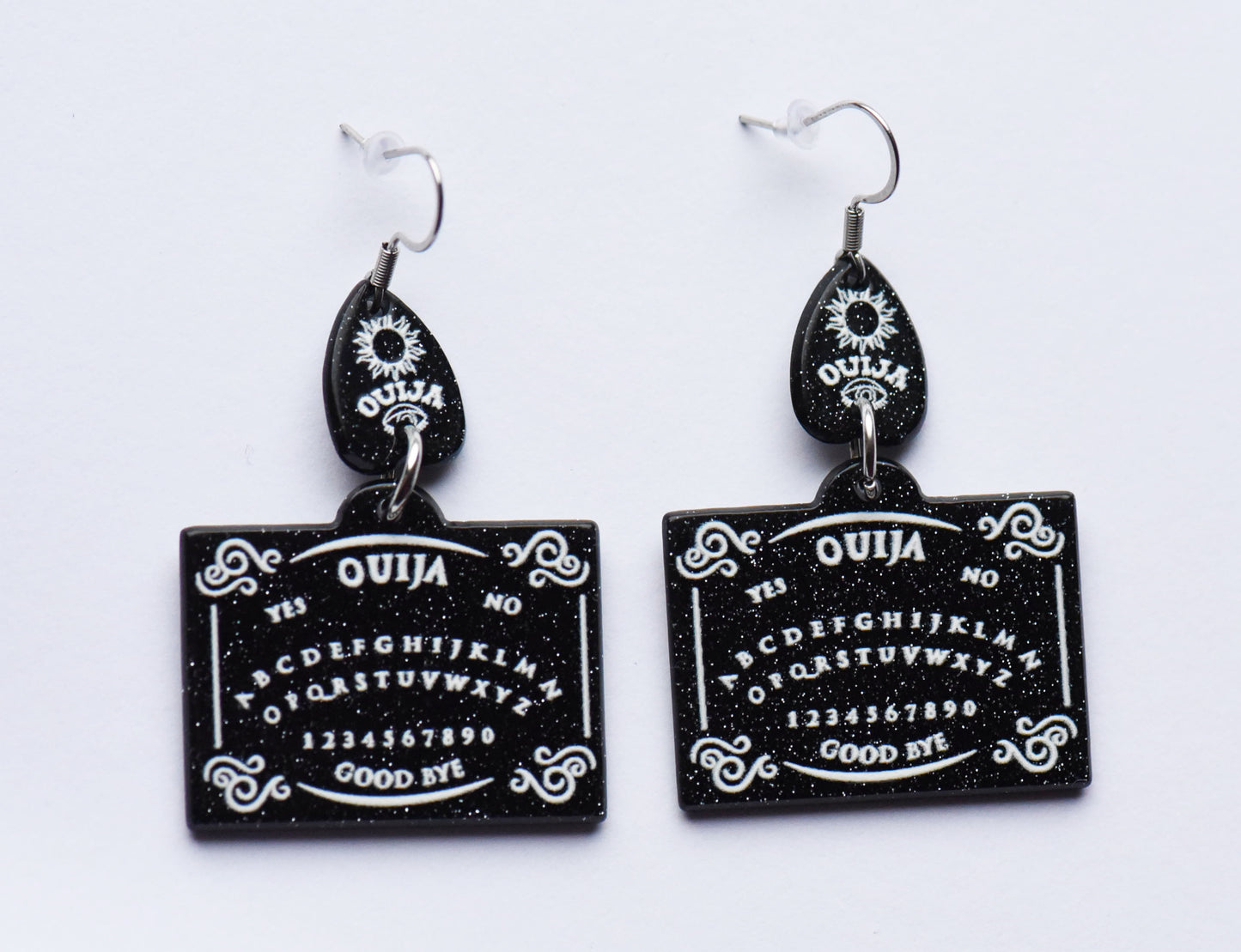 Black acrylic ouija earrings