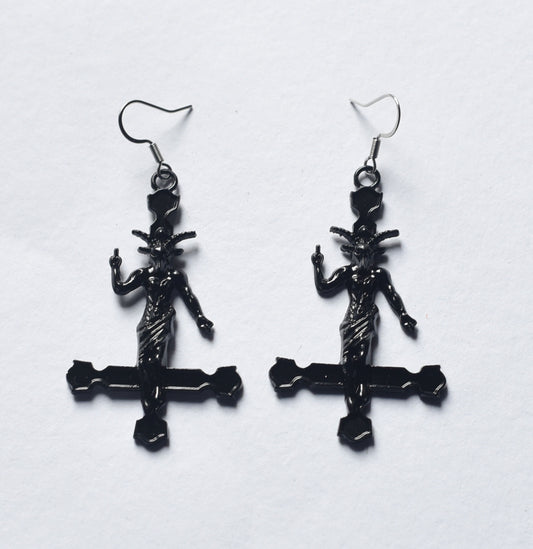 Gothic black Baphomet santanic goat earrings with stainless steel ear wires