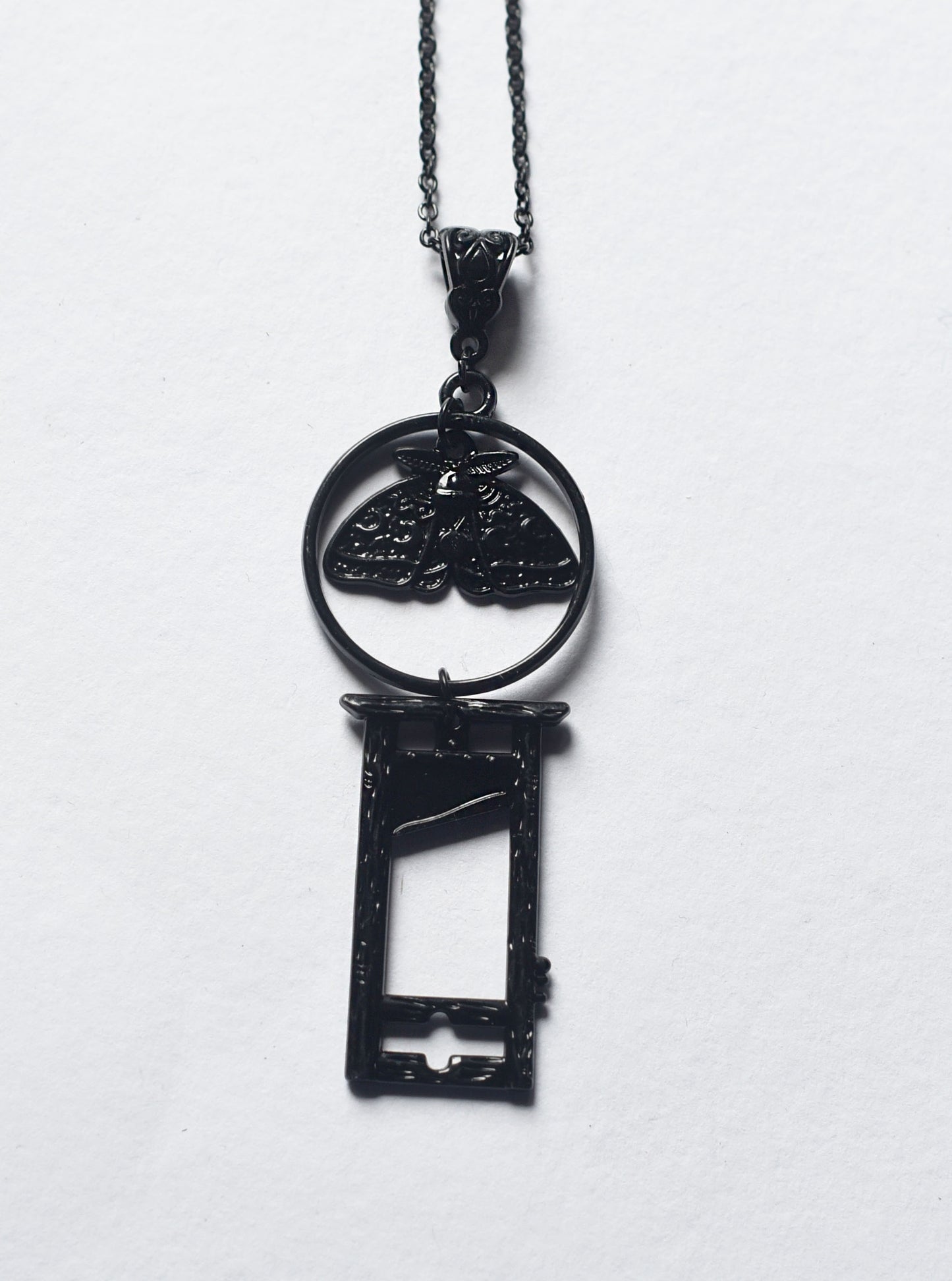 Black gothic moth and Guillotine necklace