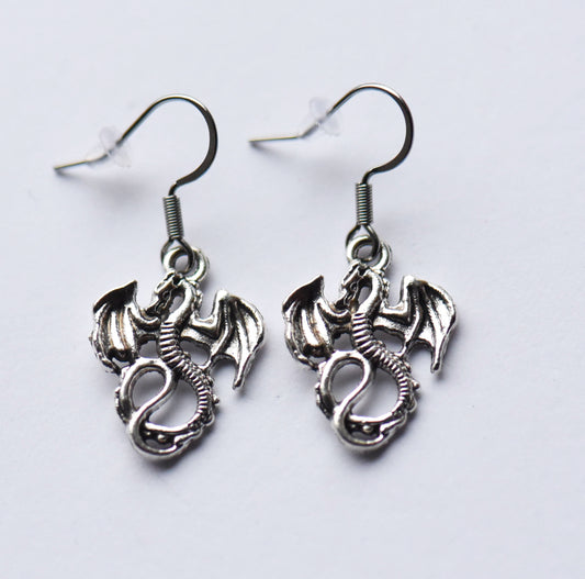 Small dragon earrings on stainless steel ear wires