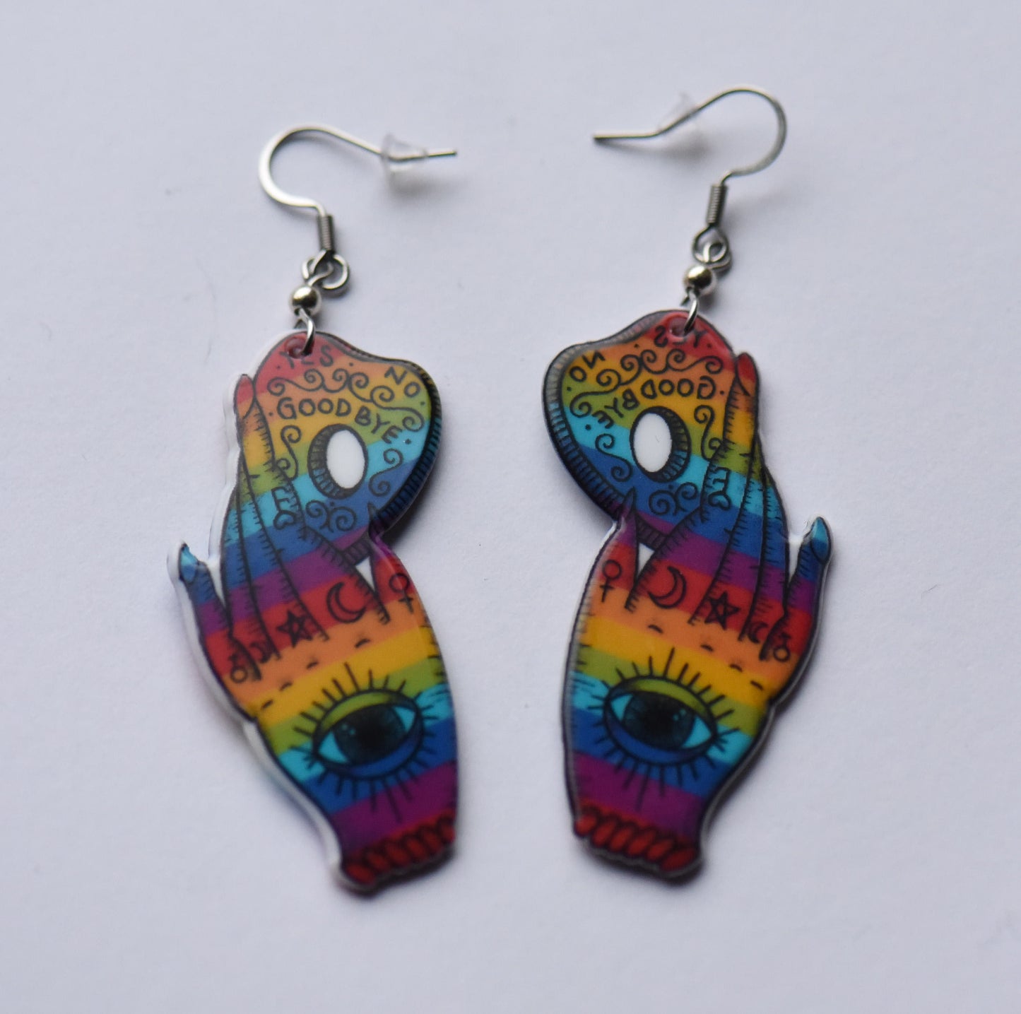 Rainbow hand acrylic earrings on stainless steel ear wires