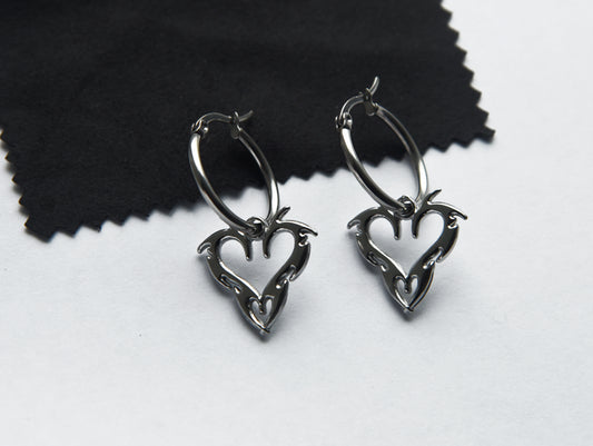 Stainless steel gothic heart hoop earrings