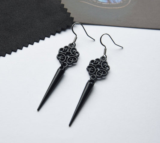 Gothic Black Spike Earrings with Stainless Steel Earwires