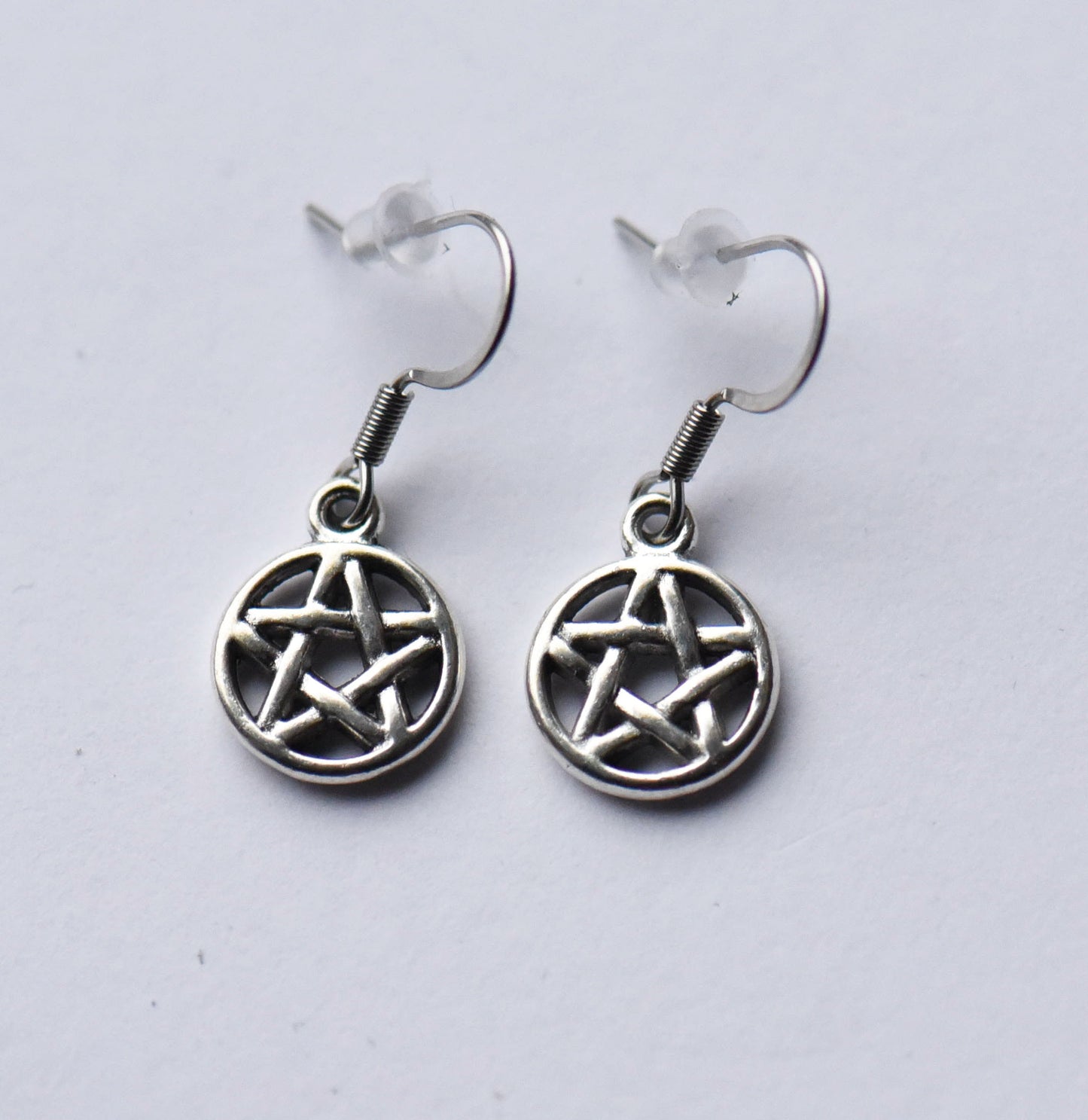 Pentagram earrings on stainless steel ear wires