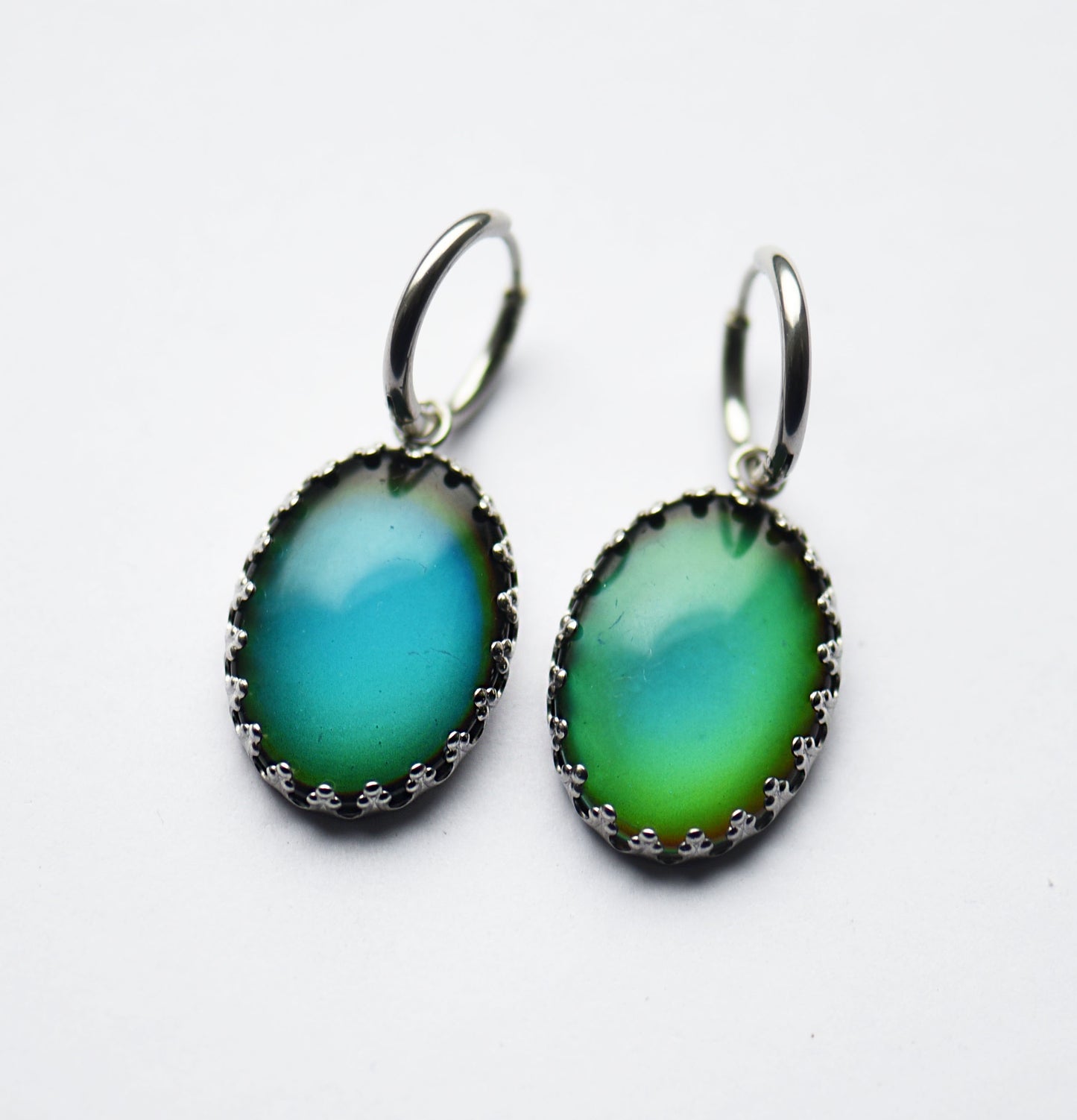 Colour changing cabochon stainless steel earrings