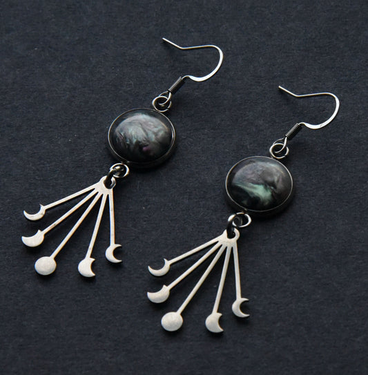 Lunar moon phase stainless steel earrings