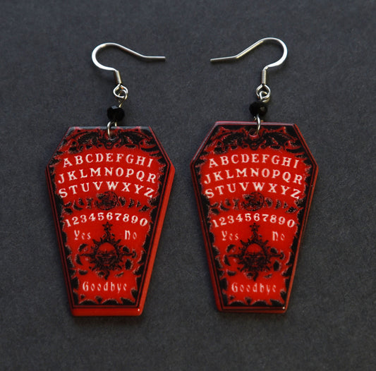 Red gothic ouija board charm earrings with stainless steel ear wires