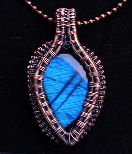 Blue Labradorite copper wire wrapped necklace