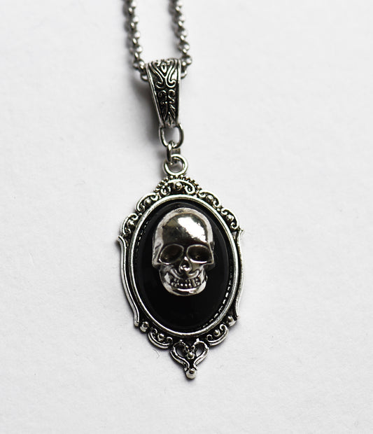 Gothic skull black cabochon necklace on a 18 inch chain