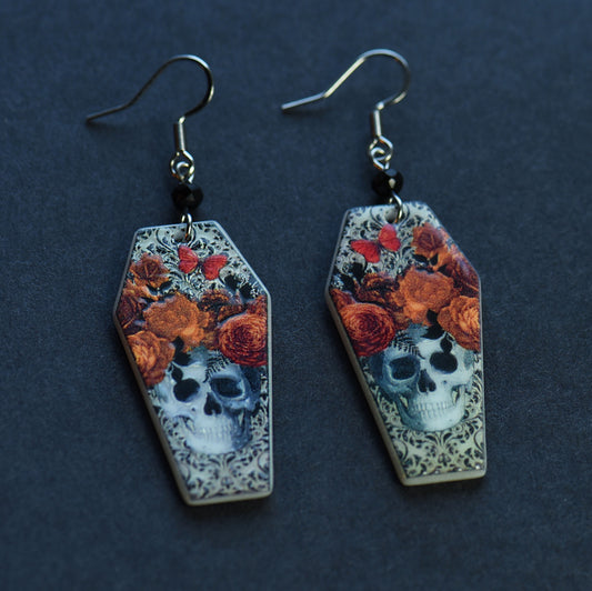 Gothic acrylic skull earrings with stainless steel ear wires
