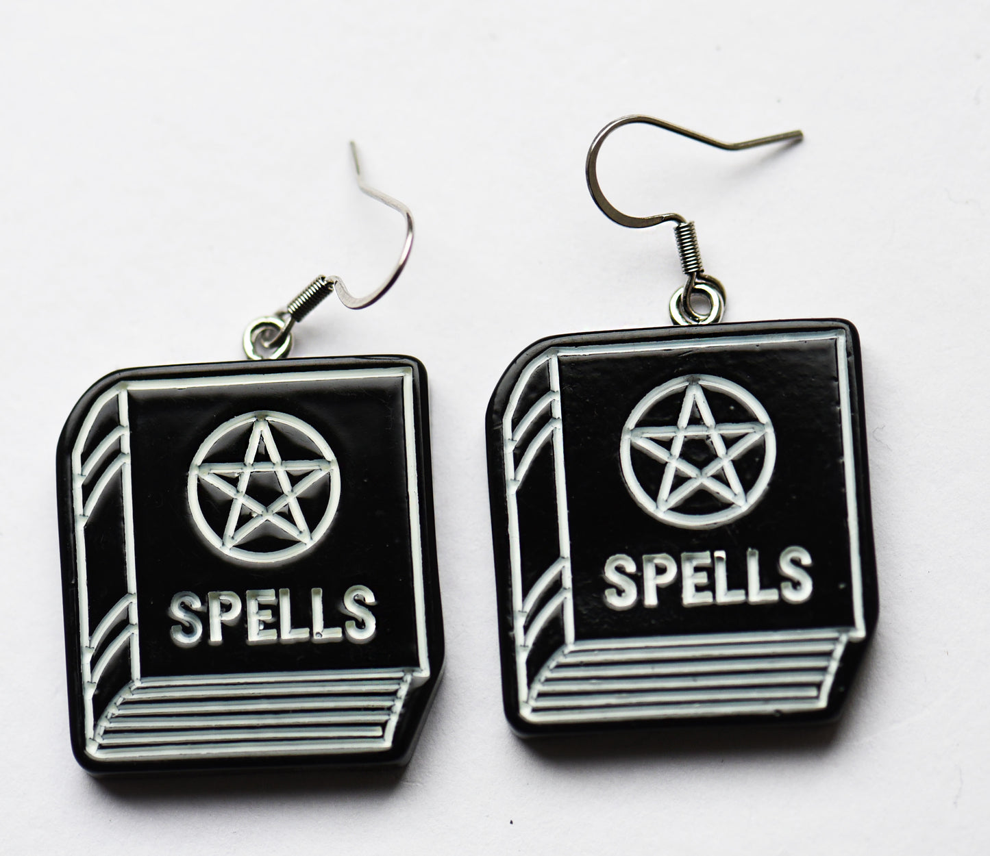 Gothic witch spell book earrings on stainless steel earwires