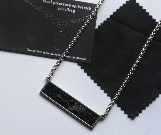 Real preserved spiderweb necklace with a stainless steel chain