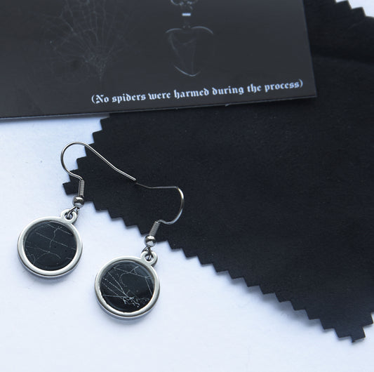 Real preserved spiderweb cabochon earrings with a stainless steel earwires