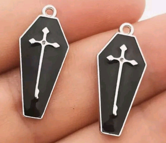 Black and silver coffin charms 5pk