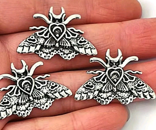 Moth butterfly silver charms 5pk