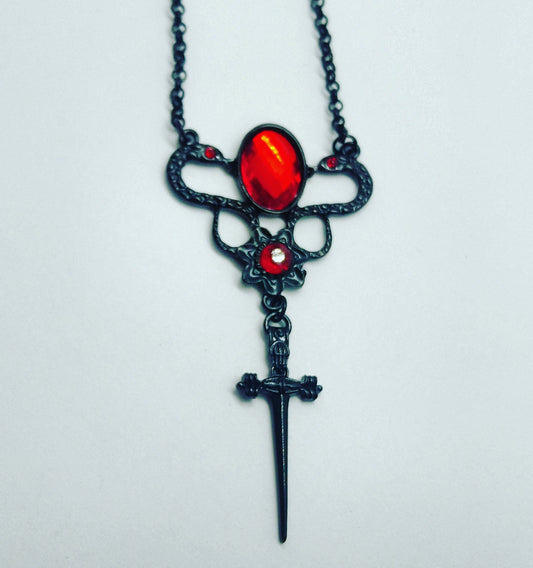 Black snake and dagger gothic necklace