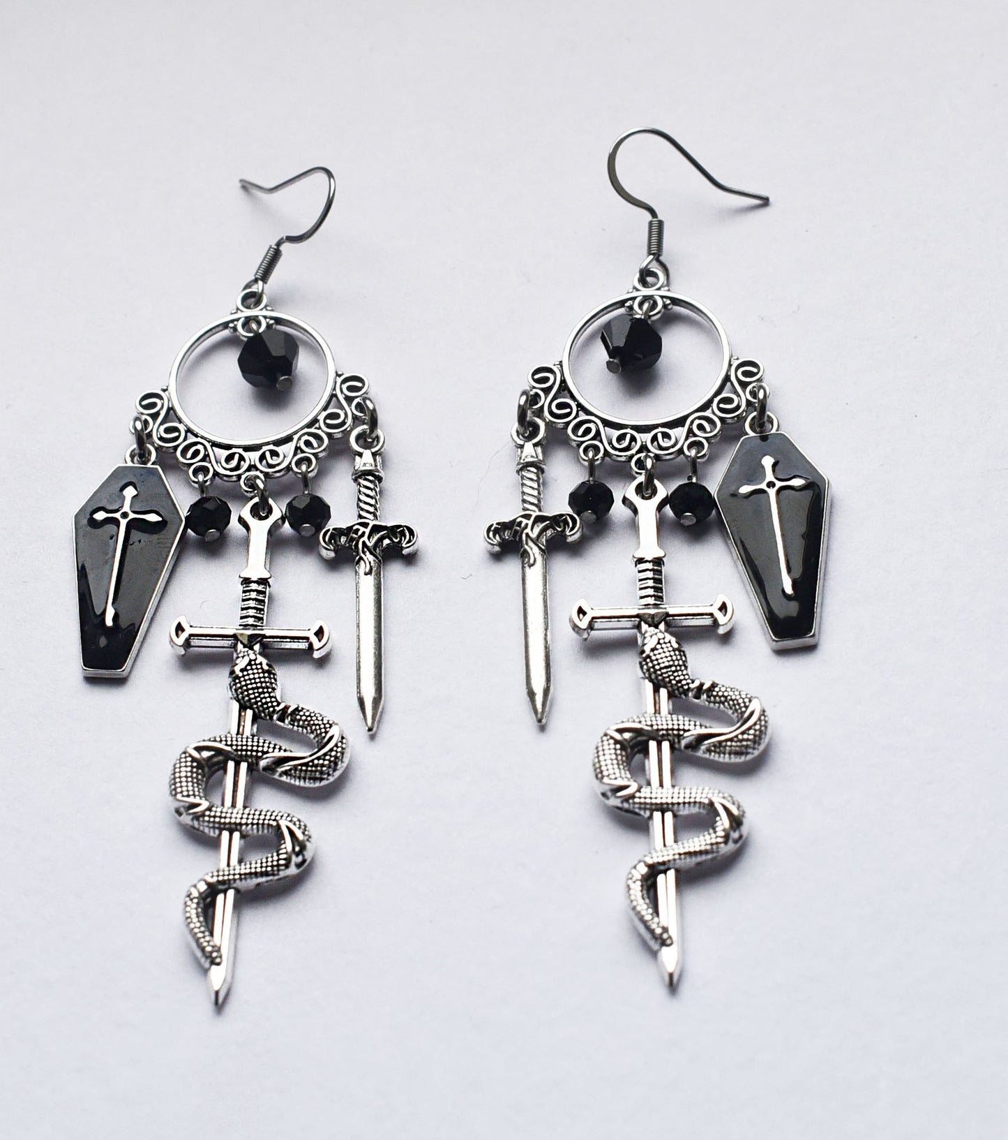 Gothic long charm earrings with stainless steel ear wires